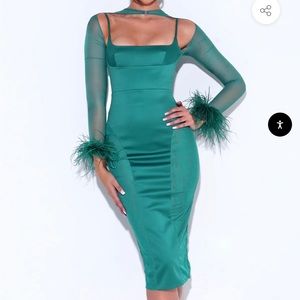 MISS CIRCLE Emerald Green Feather Dress